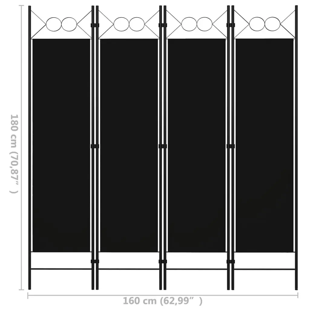 4-Panel Room Divider Black 160x180 cm 320705