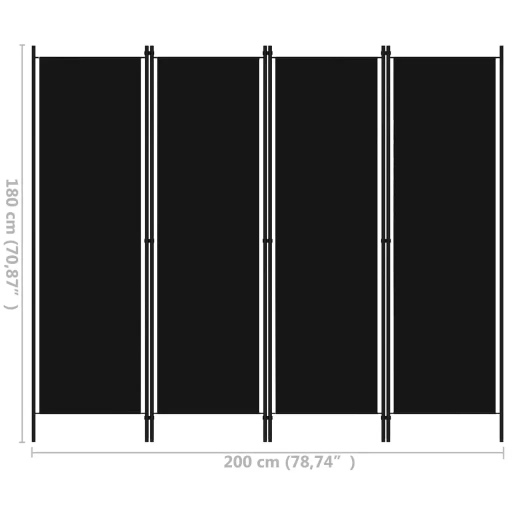 4-Panel Room Divider Black 200x180 cm 320722