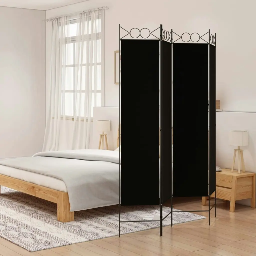 4-Panel Room Divider Black 160x200 cm Fabric 350153