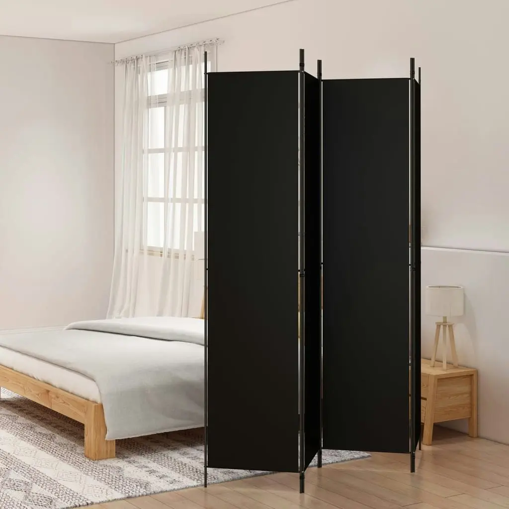 4-Panel Room Divider Black 200x220 cm Fabric 350201