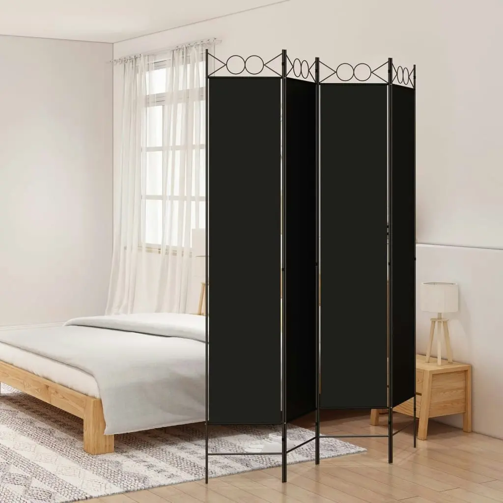 4-Panel Room Divider Black 160x220 cm Fabric 350169