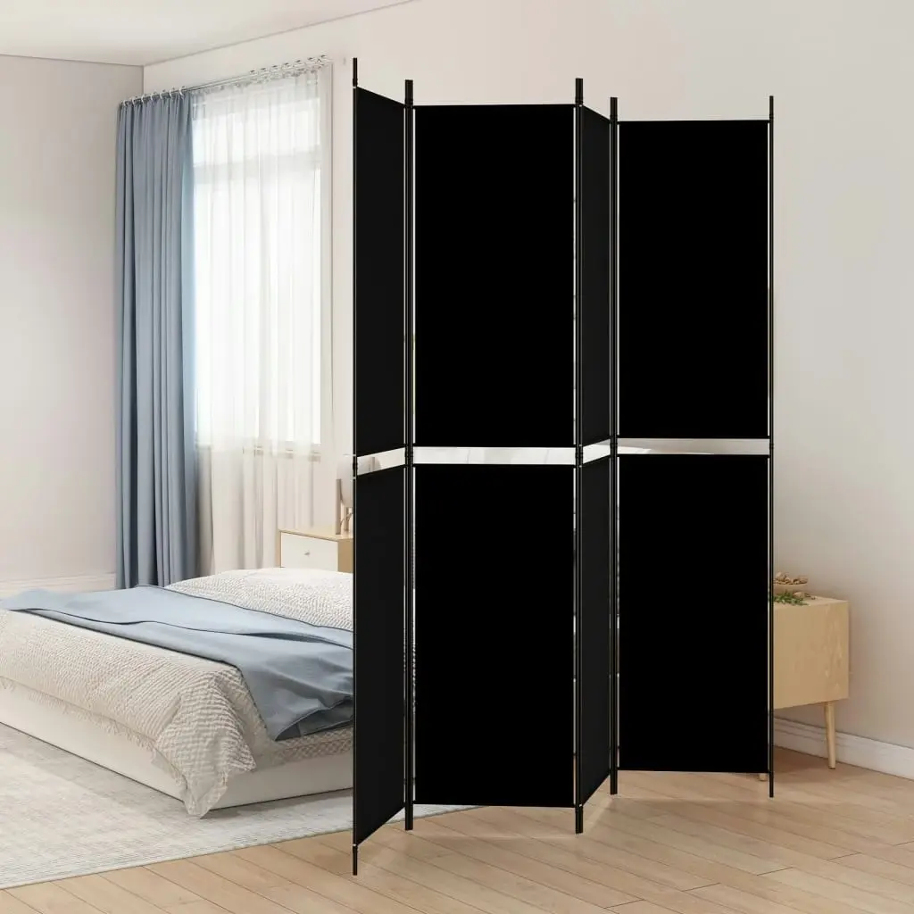 4-Panel Room Divider Black 200x220 cm Fabric 350249