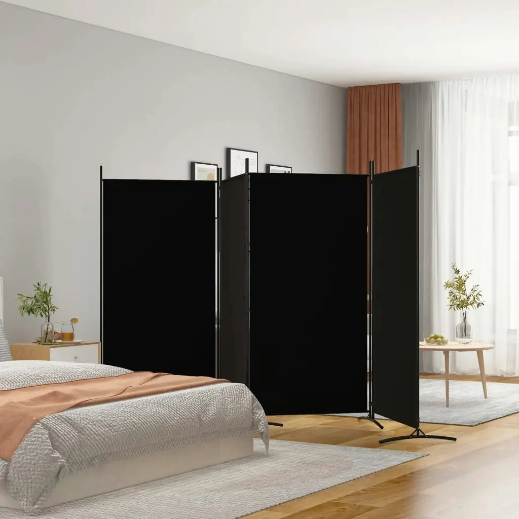 4-Panel Room Divider Black 346x180 cm Fabric 350265