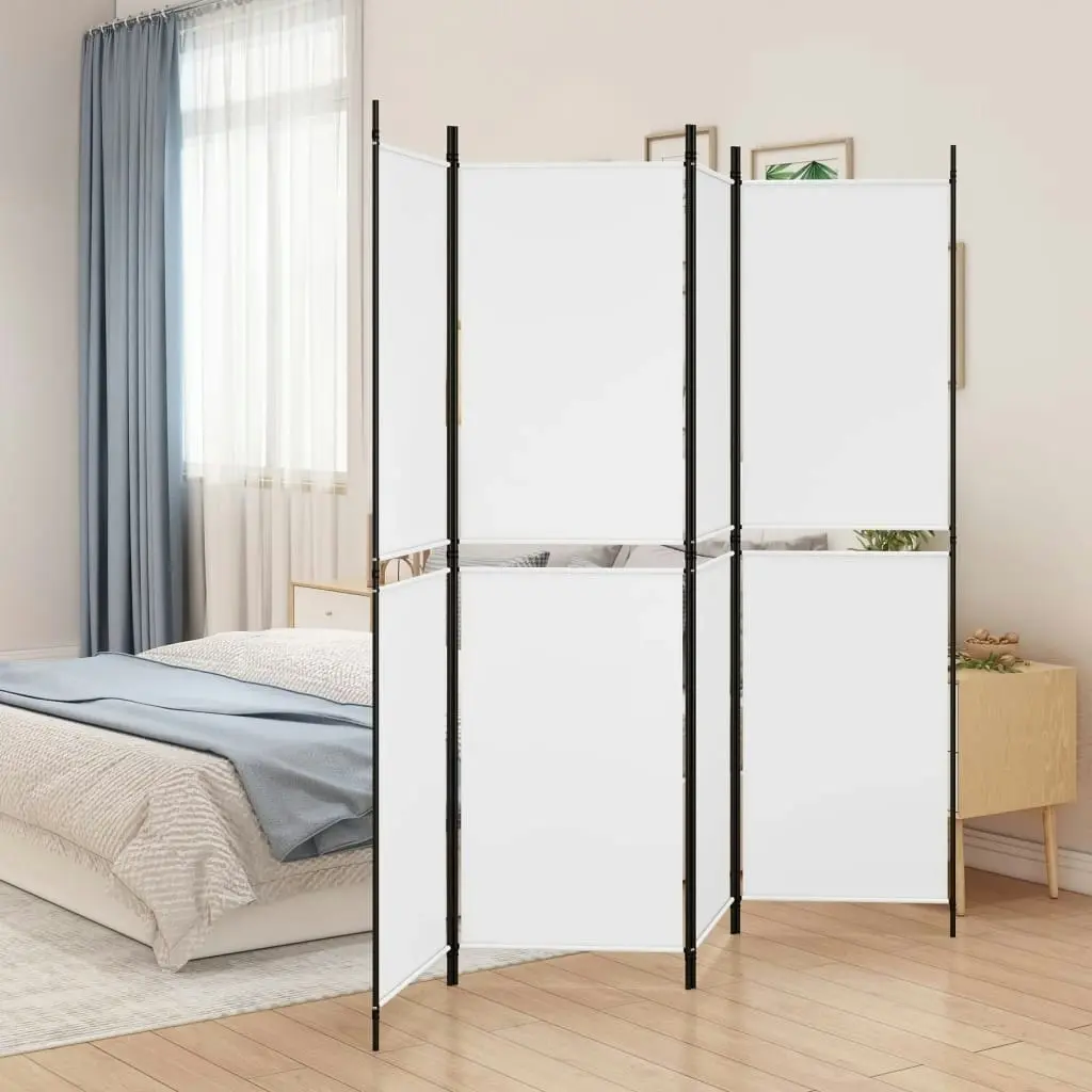 4-Panel Room Divider White 200x180 cm Fabric 350214