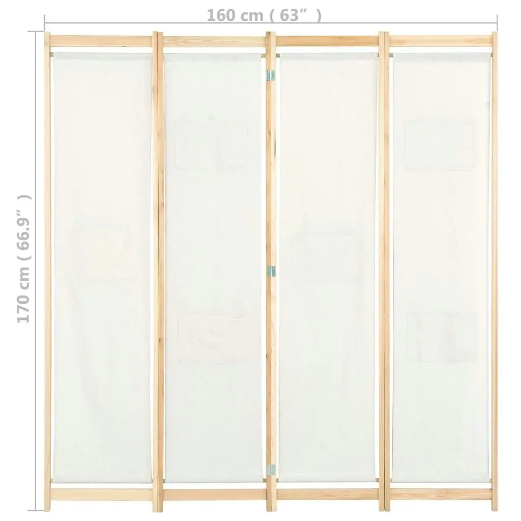 4-Panel Room Divider Cream 160x170x4 cm Fabric 248173