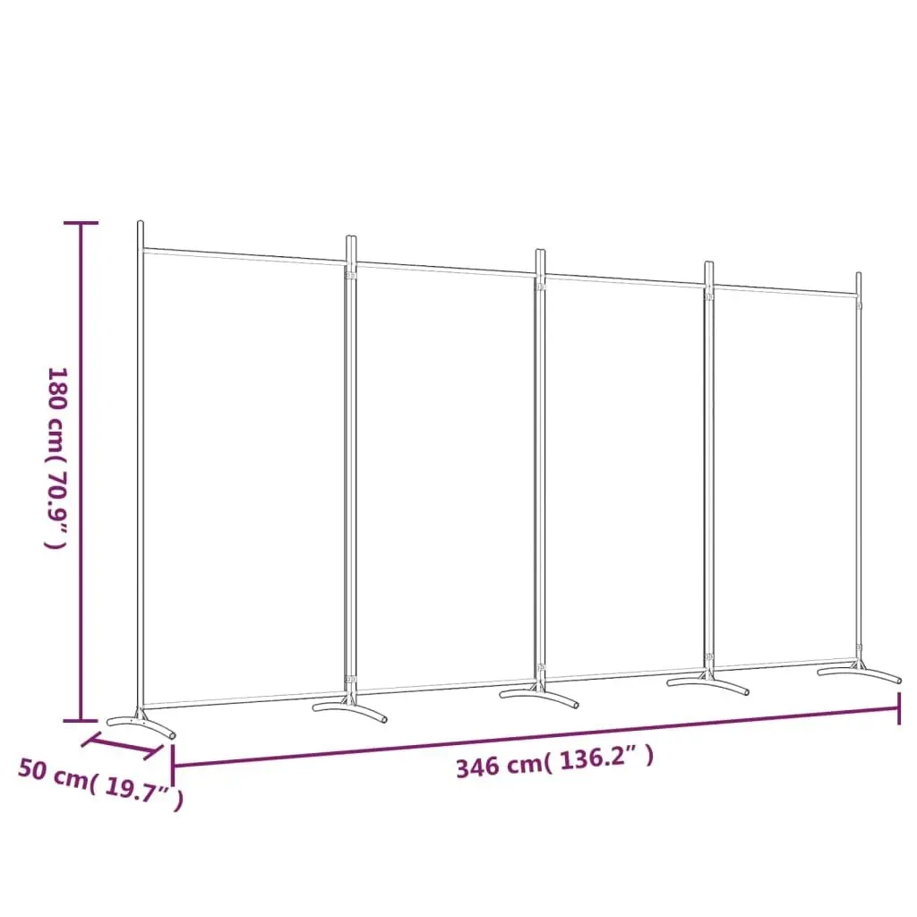 4-Panel Room Divider White 346x180 cm Fabric 350262