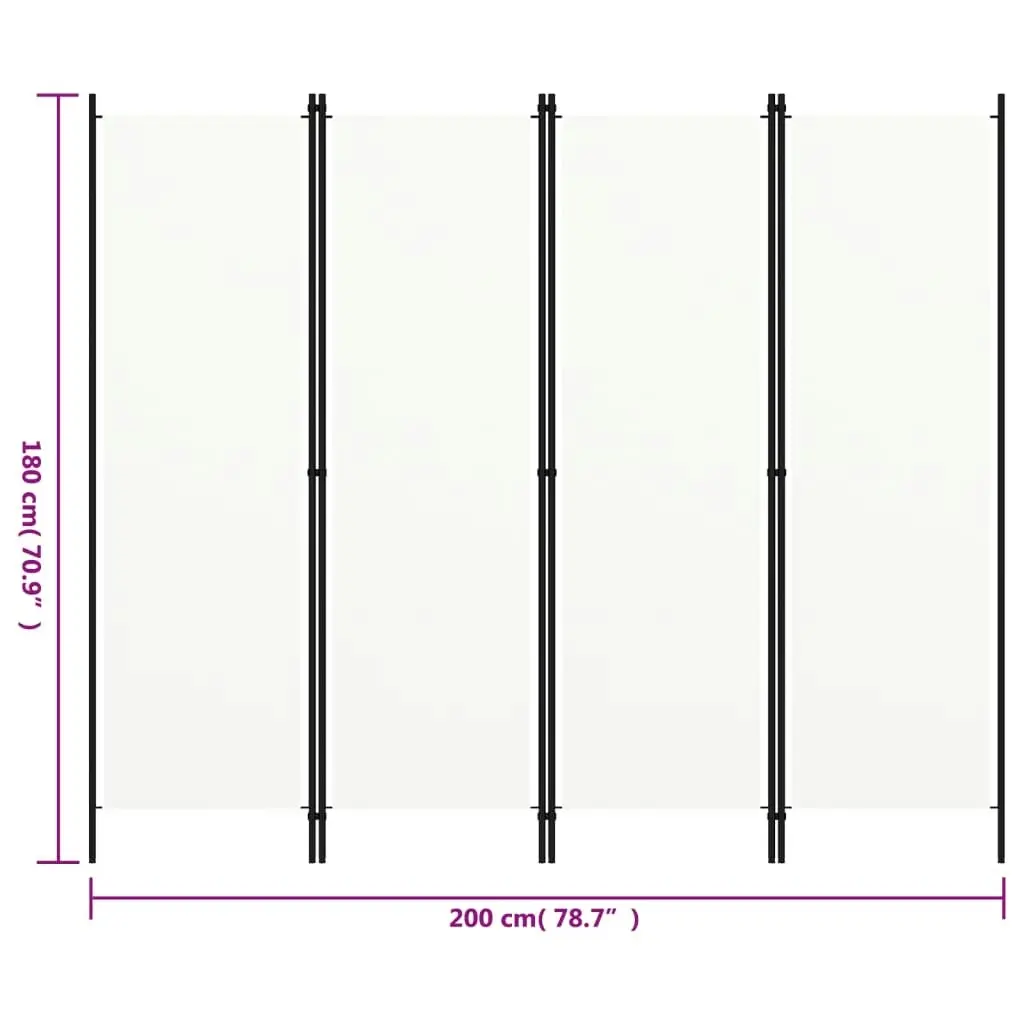 4-Panel Room Divider White 200x180 cm 320719