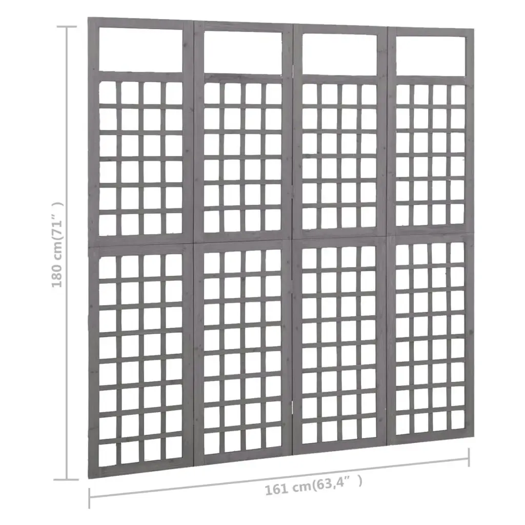 4-Panel Room Divider/Trellis Solid Fir Wood Grey 161x180 cm 316487