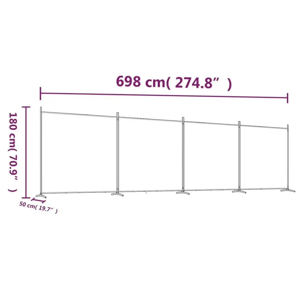 4-Panel Room Divider White 698x180 cm Fabric 350282