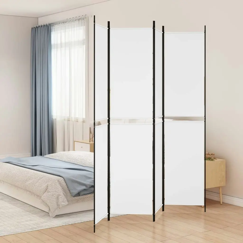 4-Panel Room Divider White 200x220 cm Fabric 350246