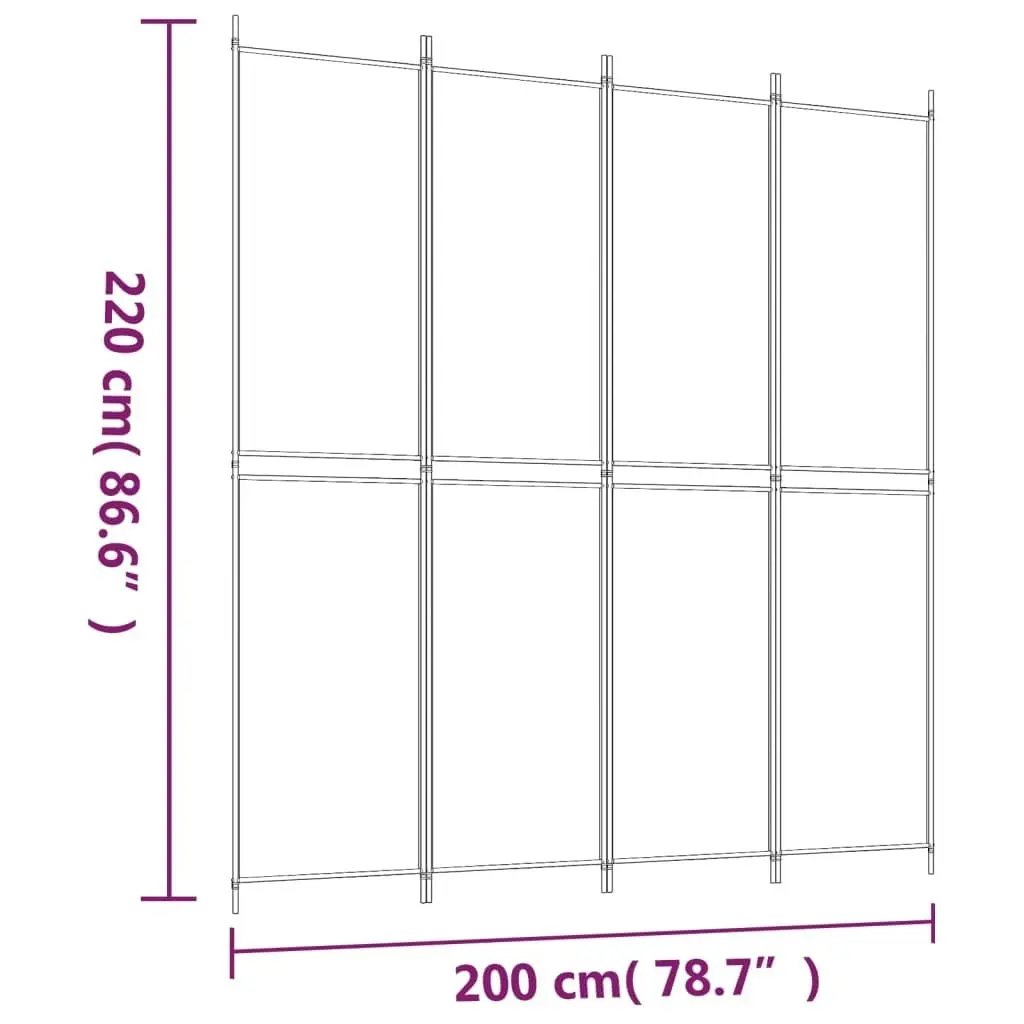 4-Panel Room Divider White 200x220 cm Fabric 350246