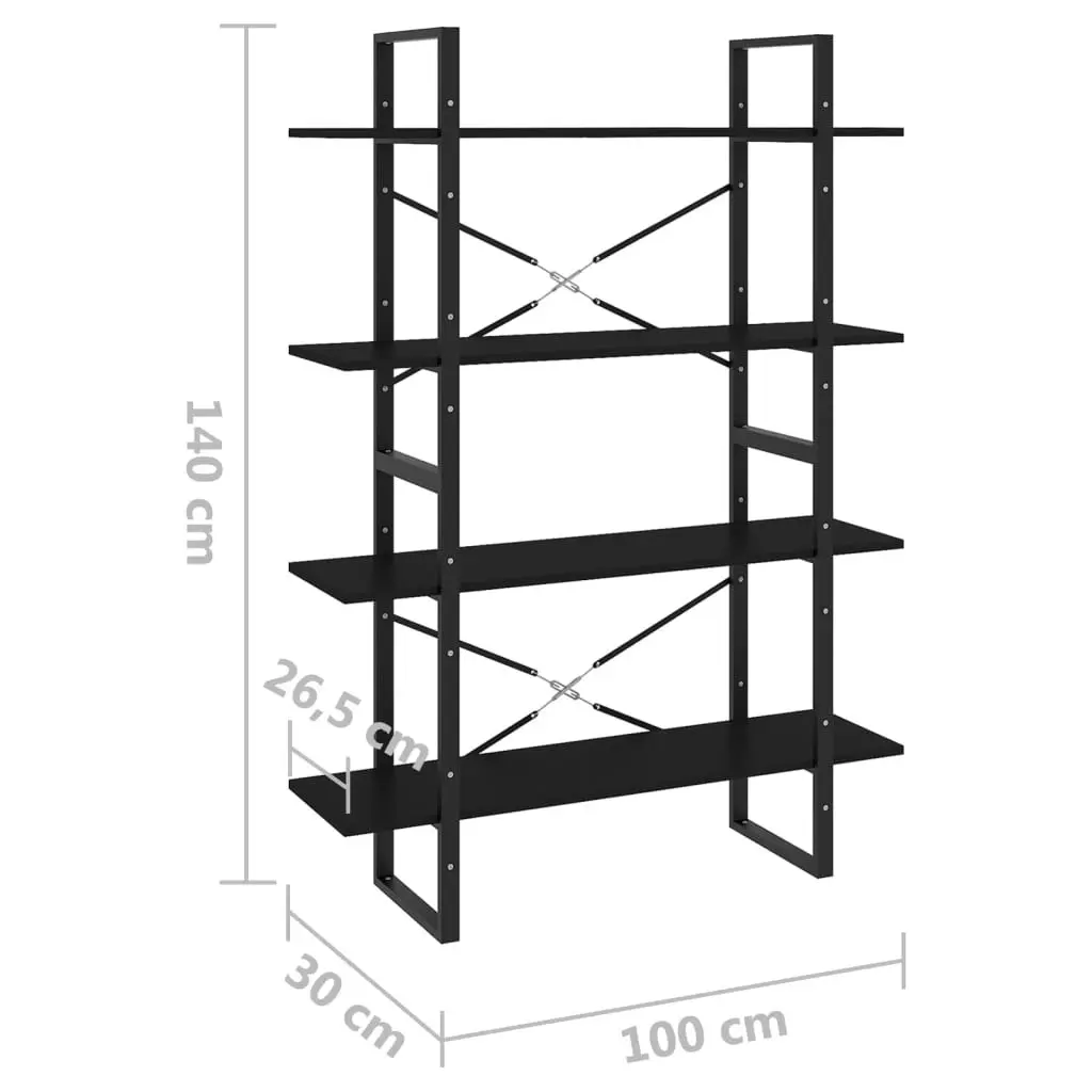 4-Tier Book Cabinet Black 100x30x140 cm Engineered Wood 806478