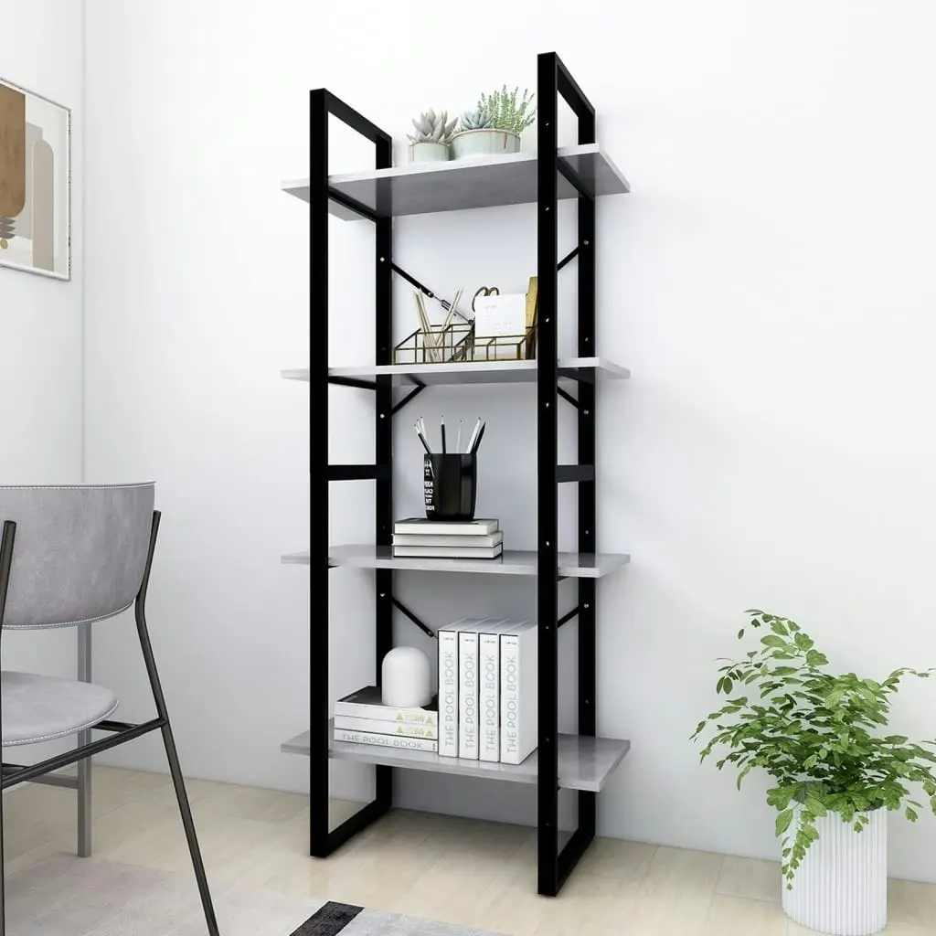 4-Tier Book Cabinet Concrete Grey 60x30x140 cm Engineered Wood 806441