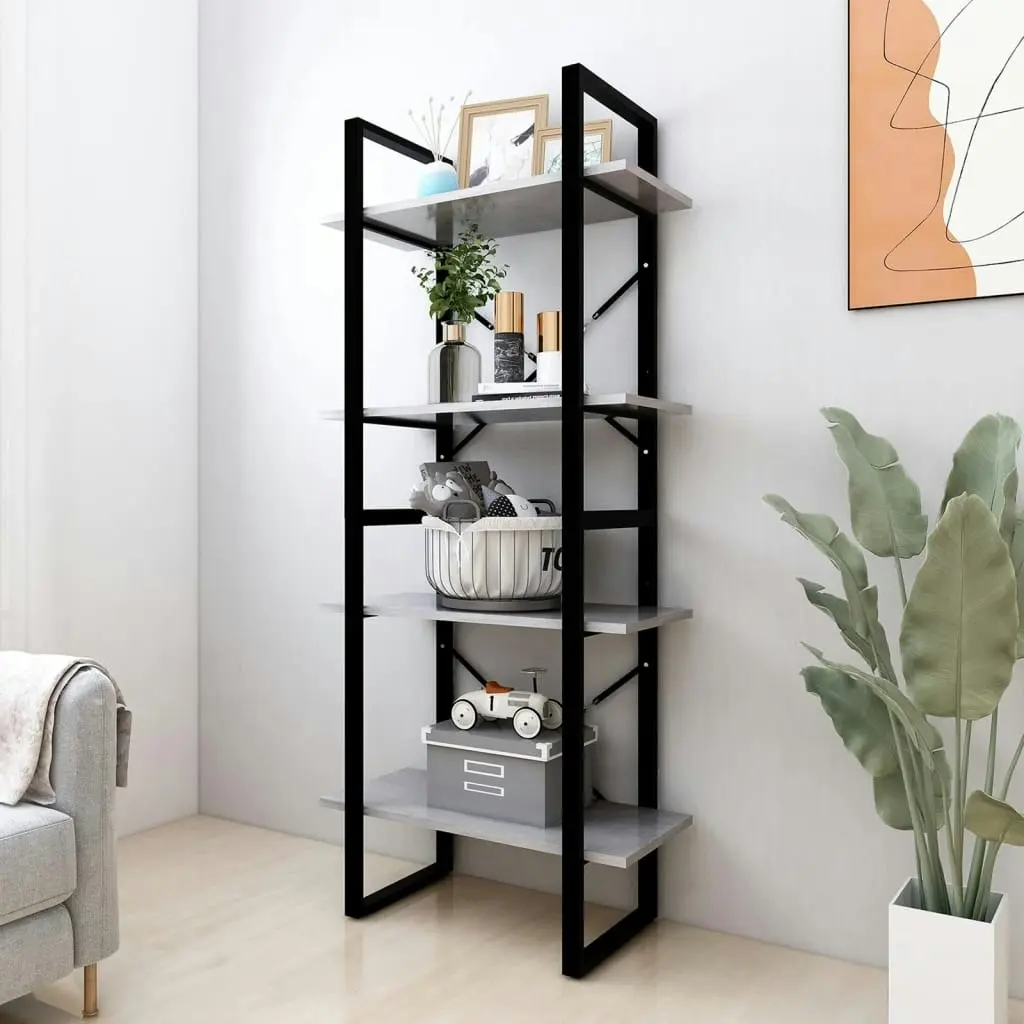 4-Tier Book Cabinet Concrete Grey 60x30x140 cm Engineered Wood 806441