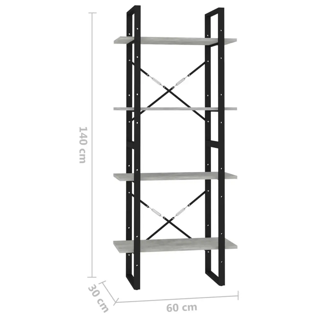 4-Tier Book Cabinet Concrete Grey 60x30x140 cm Engineered Wood 806441