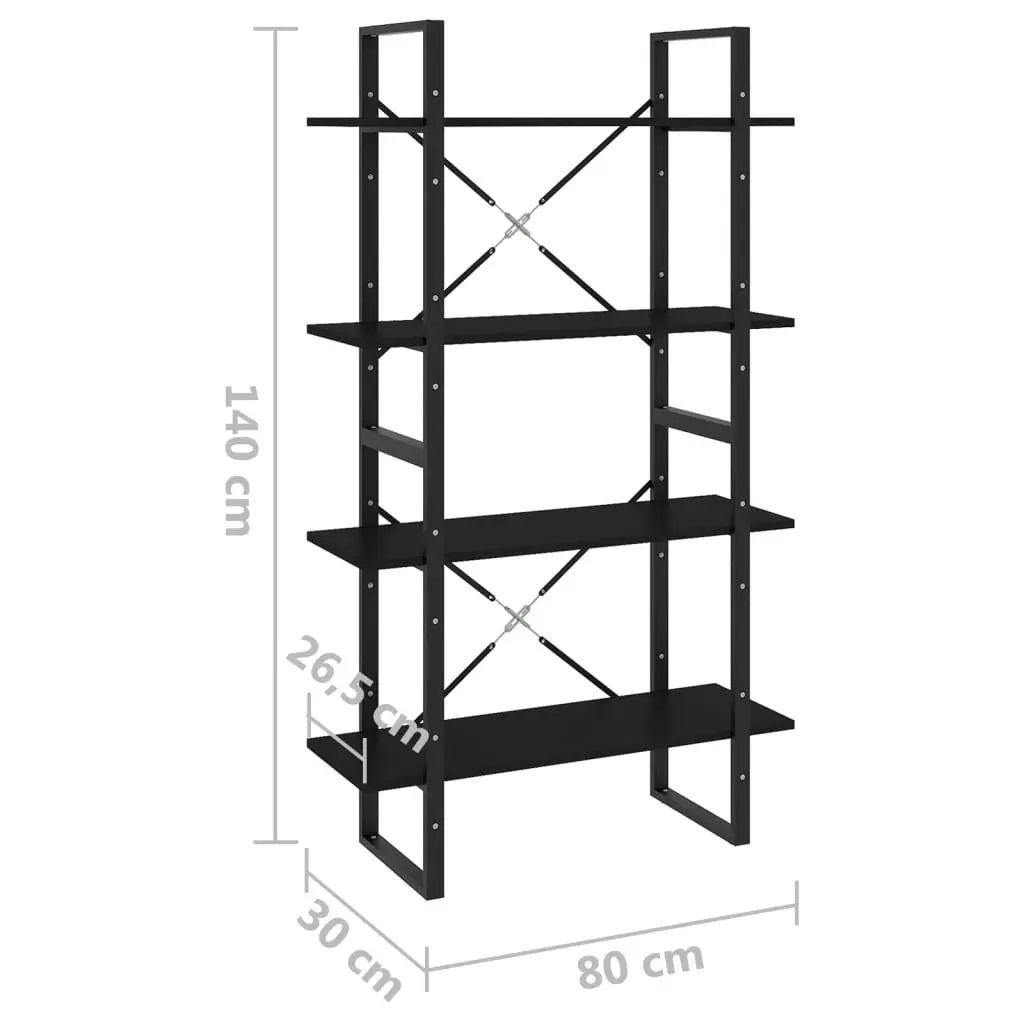 4-Tier Book Cabinet Black 80x30x140 cm Engineered Wood 806458