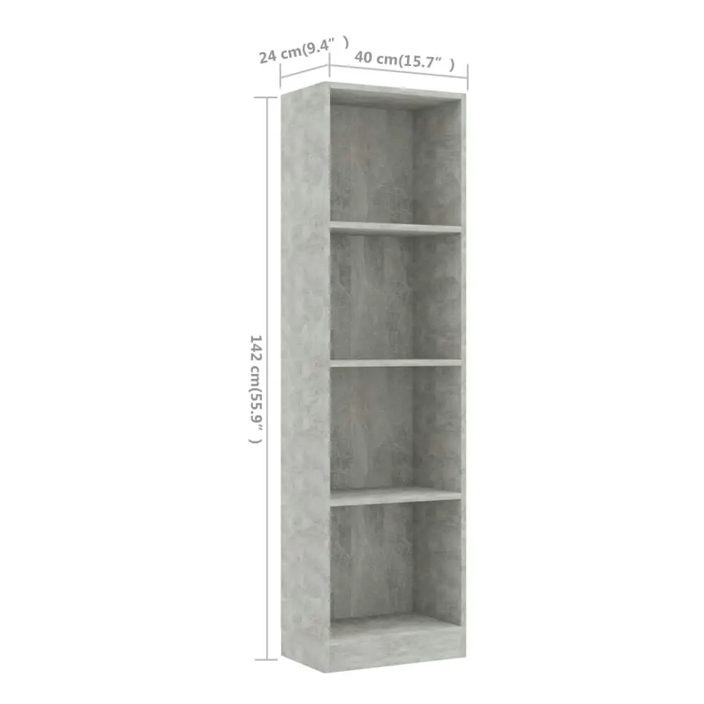 4-Tier Book Cabinet Concrete Grey 40x24x142 cm Engineered Wood 800841