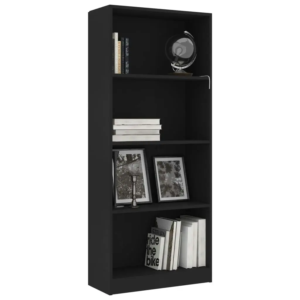 4-Tier Book Cabinet Black 60x24x142 cm Engineered Wood 800874