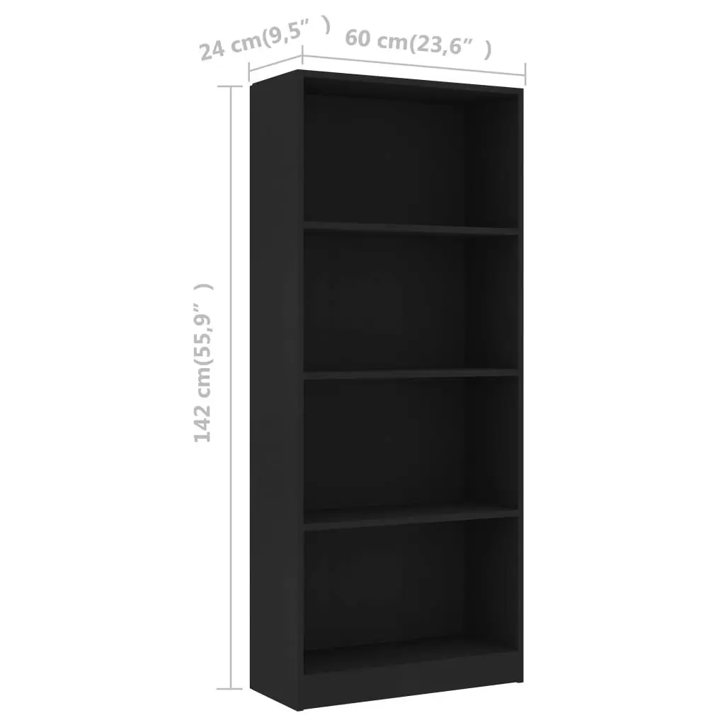 4-Tier Book Cabinet Black 60x24x142 cm Engineered Wood 800874