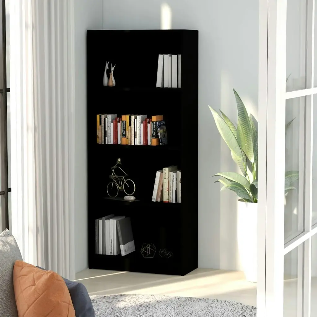 4-Tier Book Cabinet Black 60x24x142 cm Engineered Wood 800874