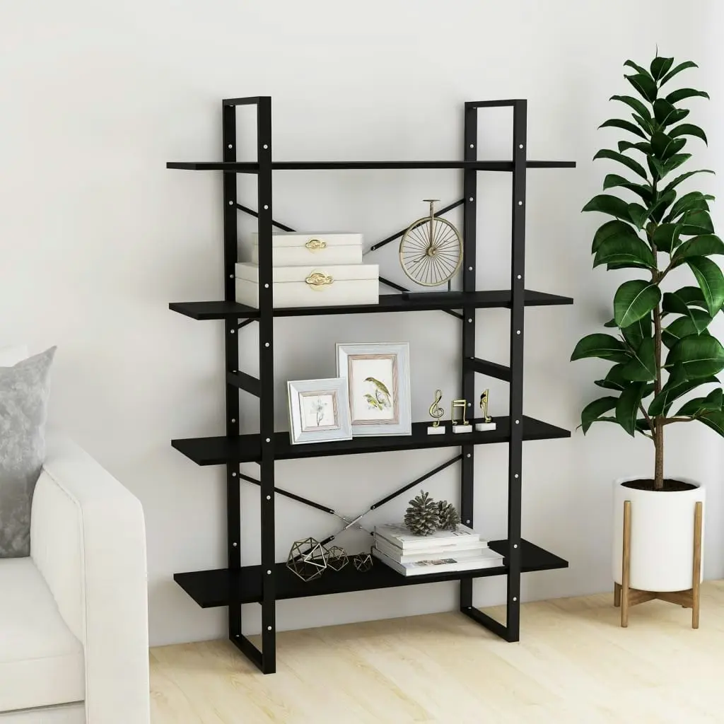 4-Tier Book Cabinet Black 100x30x140 cm Solid Pine Wood 806486