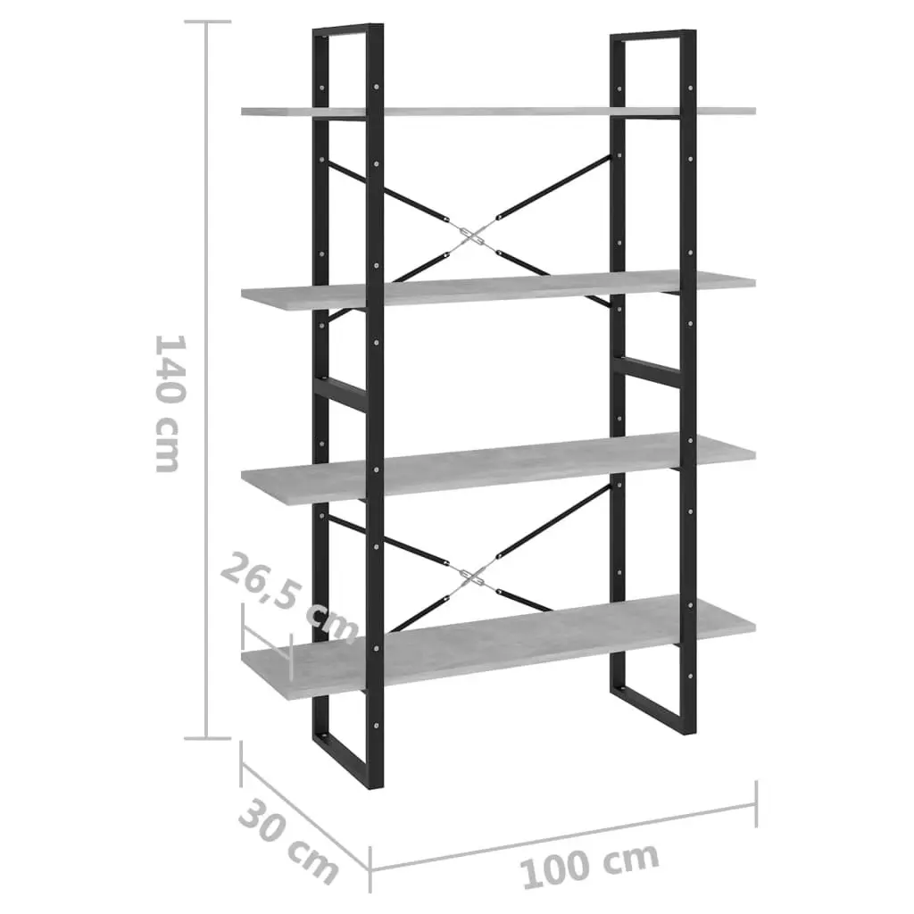 4-Tier Book Cabinet Concrete Grey 100x30x140 cm Engineered Wood 806481