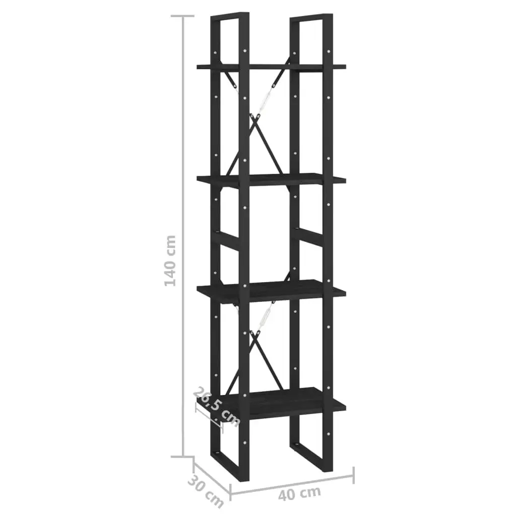 4-Tier Book Cabinet Black 40x30x140 cm Solid Pine Wood 806426