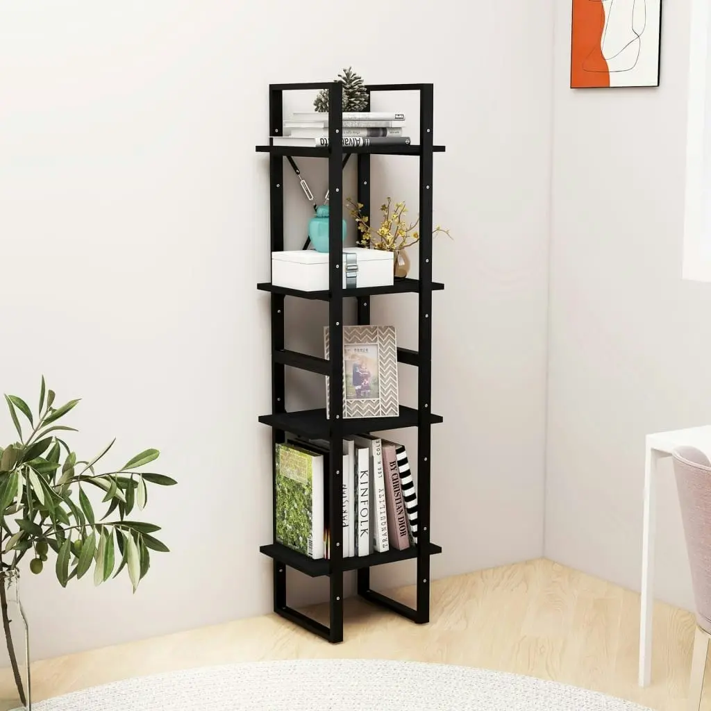 4-Tier Book Cabinet Black 40x30x140 cm Solid Pine Wood 806426