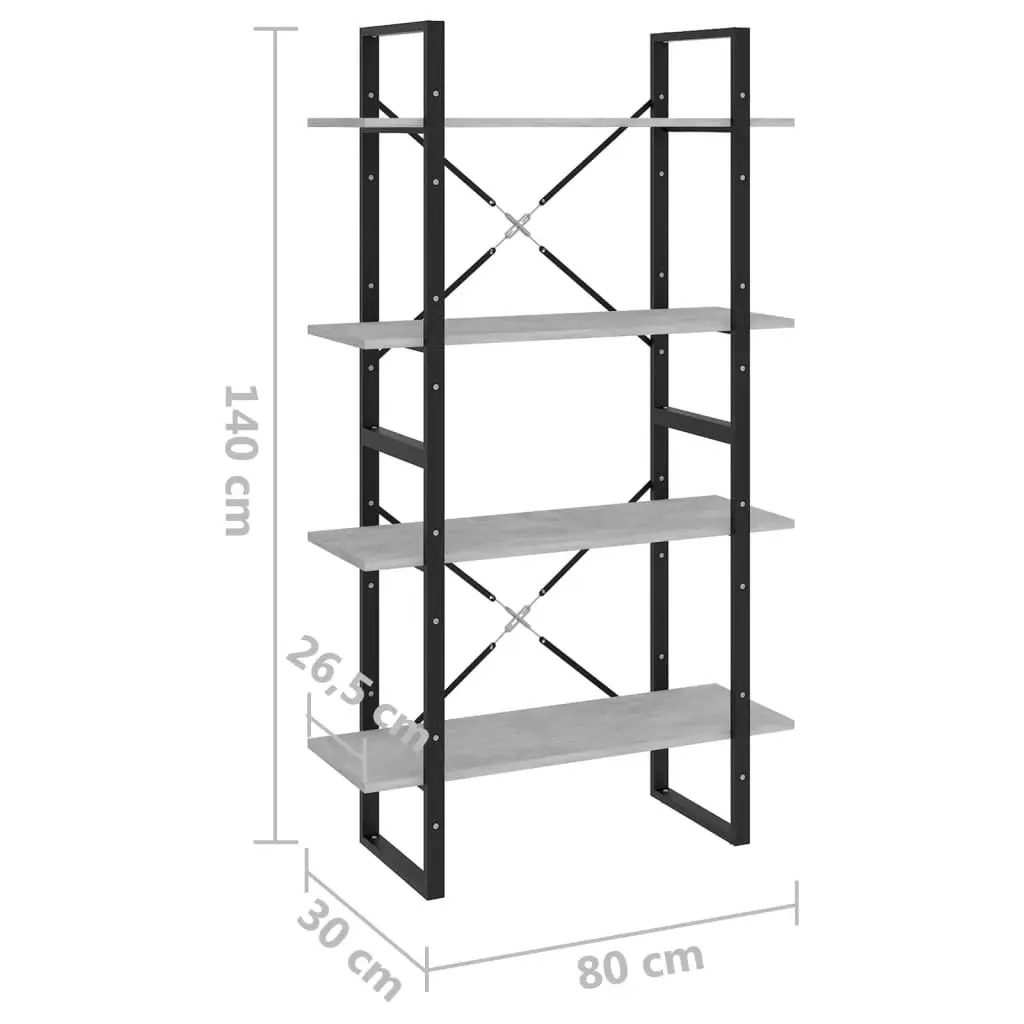 4-Tier Book Cabinet Concrete Grey 80x30x140 cm Engineered Wood 806461