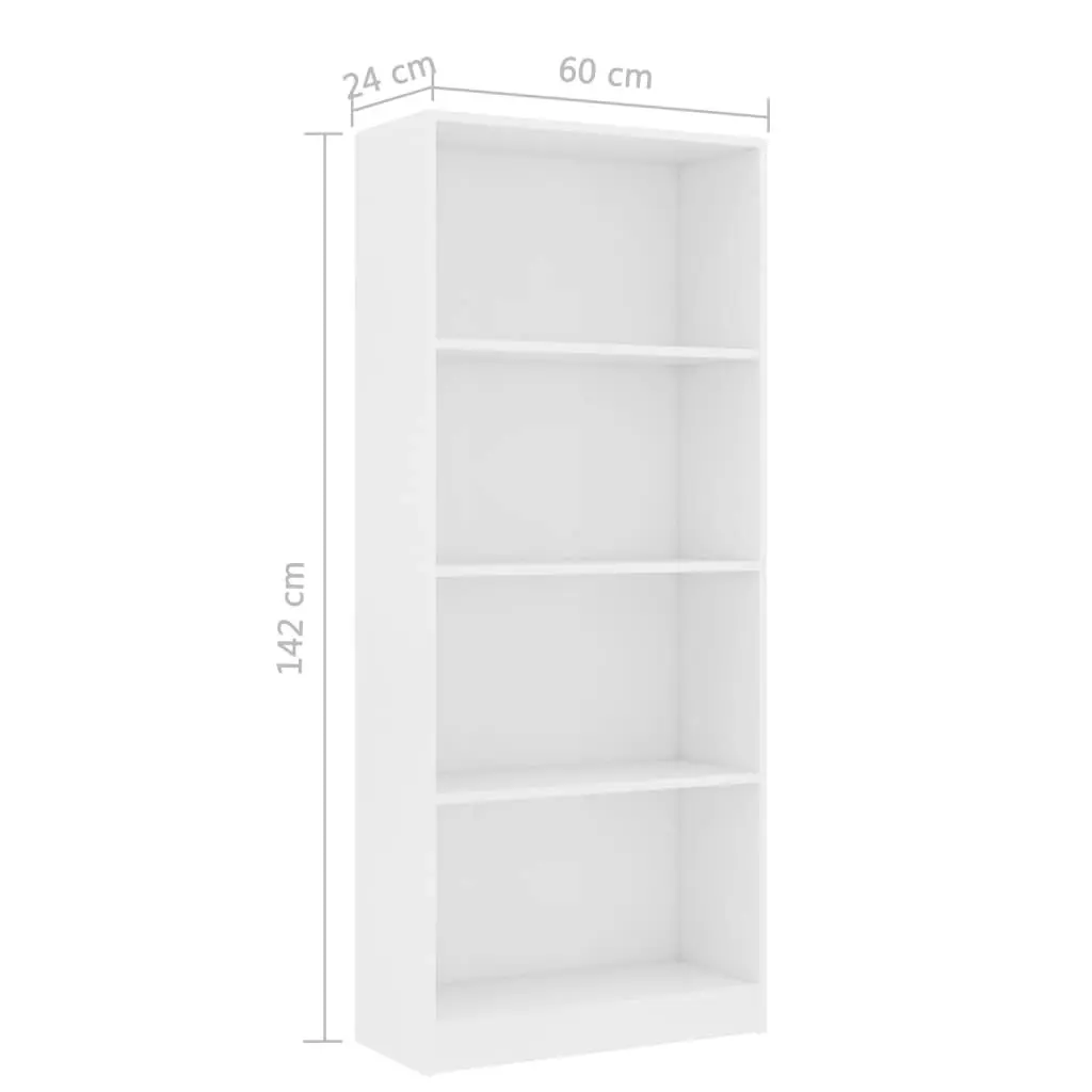 4-Tier Book Cabinet White 60x24x142 cm Engineered Wood 800873