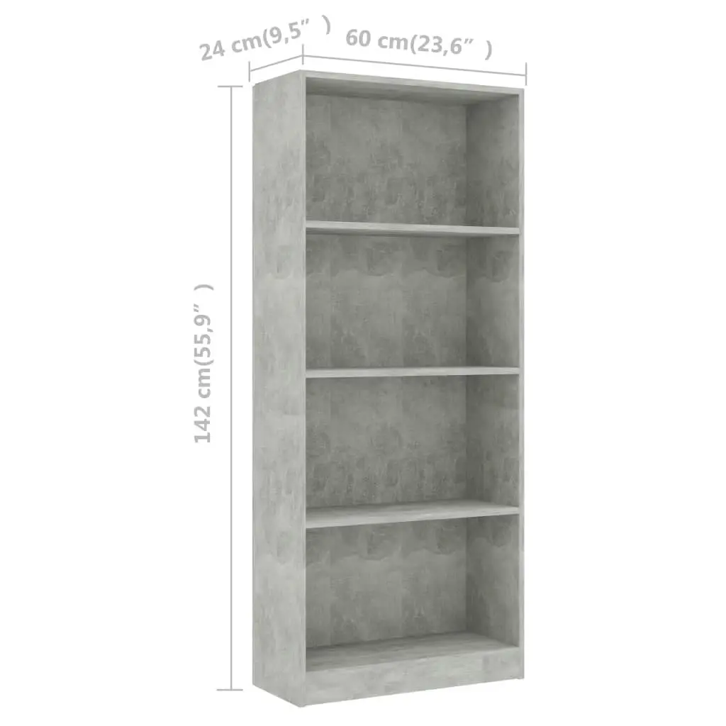 4-Tier Book Cabinet Concrete Grey 60x24x142 cm Engineered Wood 800877