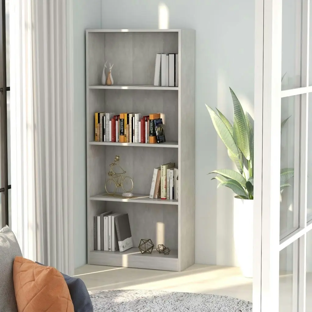 4-Tier Book Cabinet Concrete Grey 60x24x142 cm Engineered Wood 800877