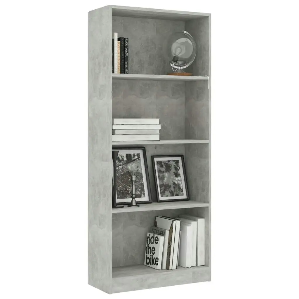 4-Tier Book Cabinet Concrete Grey 60x24x142 cm Engineered Wood 800877