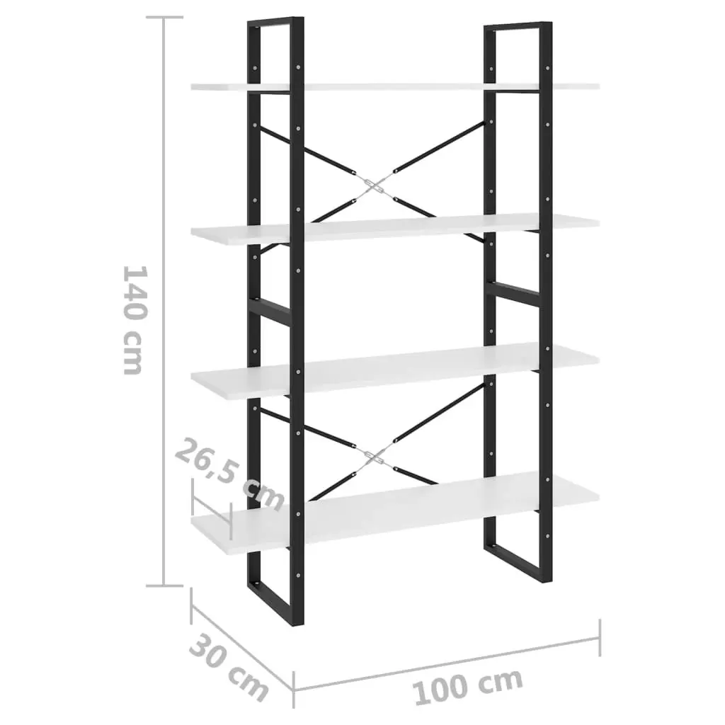 4-Tier Book Cabinet White 100x30x140 cm Engineered Wood 806477