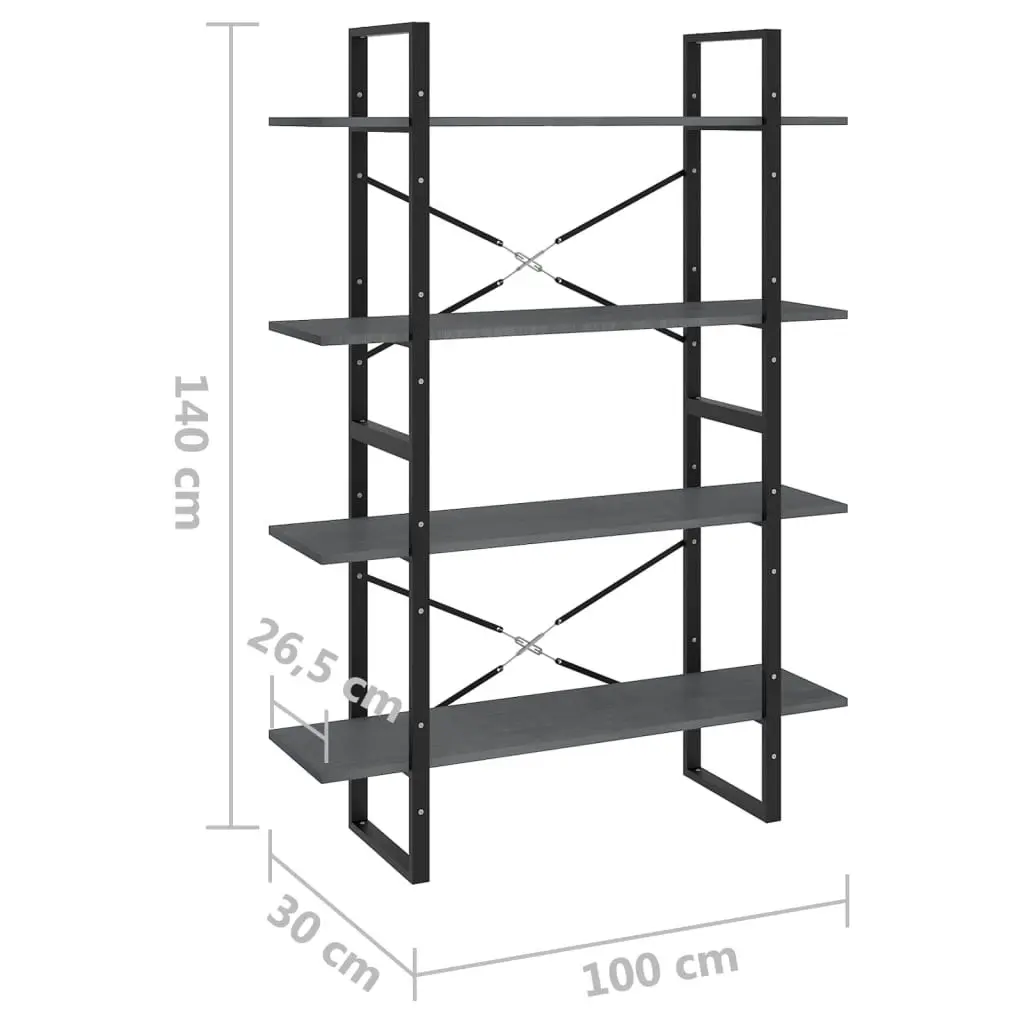 4-Tier Book Cabinet Grey 100x30x140 cm Solid Pine Wood 806484