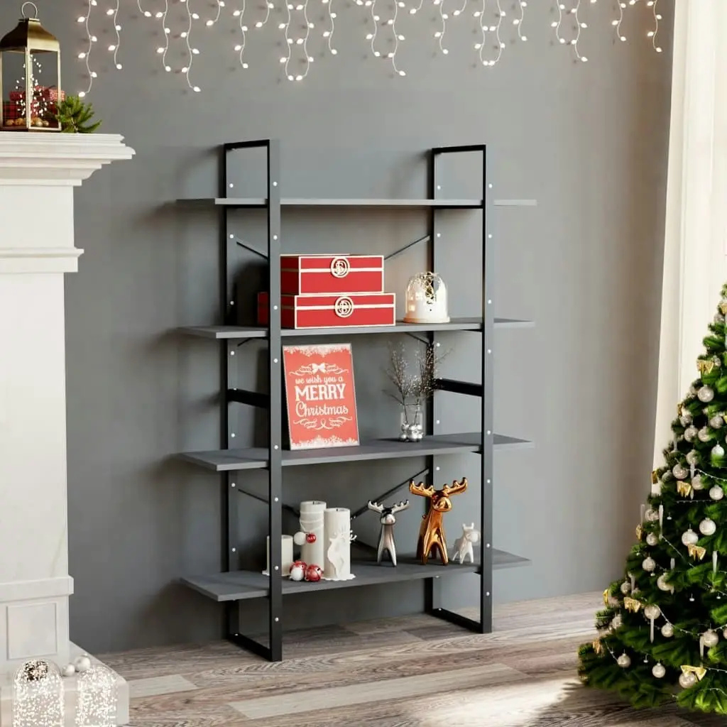 4-Tier Book Cabinet Grey 100x30x140 cm Solid Pine Wood 806484