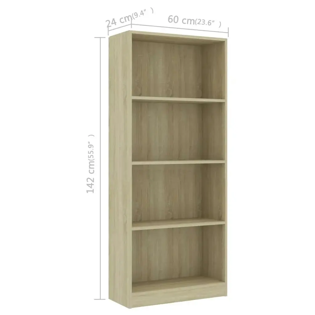 4-Tier Book Cabinet Sonoma Oak 60x24x142 cm Engineered Wood 800876