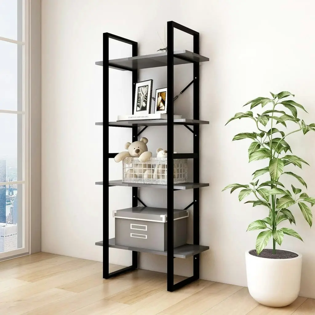 4-Tier Book Cabinet Grey 60x30x140 cm Solid Pine Wood 806444