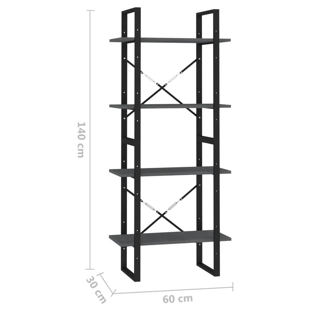 4-Tier Book Cabinet Grey 60x30x140 cm Solid Pine Wood 806444