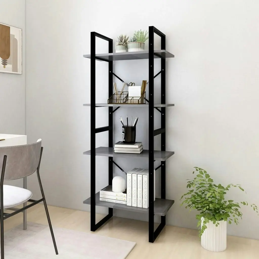 4-Tier Book Cabinet Grey 60x30x140 cm Solid Pine Wood 806444