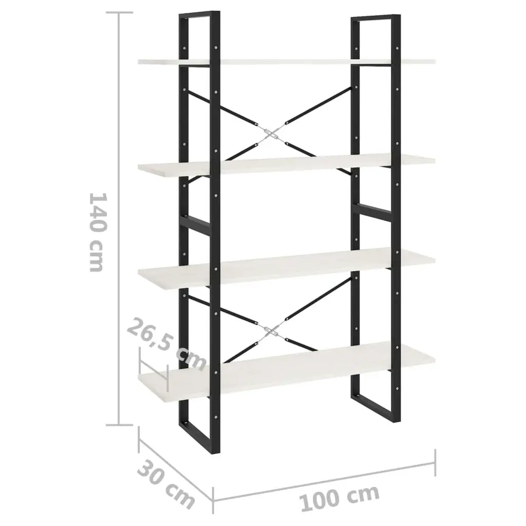 4-Tier Book Cabinet White 100x30x140 cm Solid Pine Wood 806483