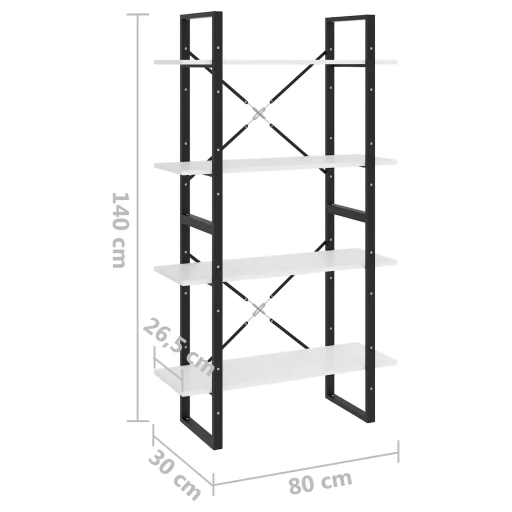 4-Tier Book Cabinet White 80x30x140 cm Engineered Wood 806457