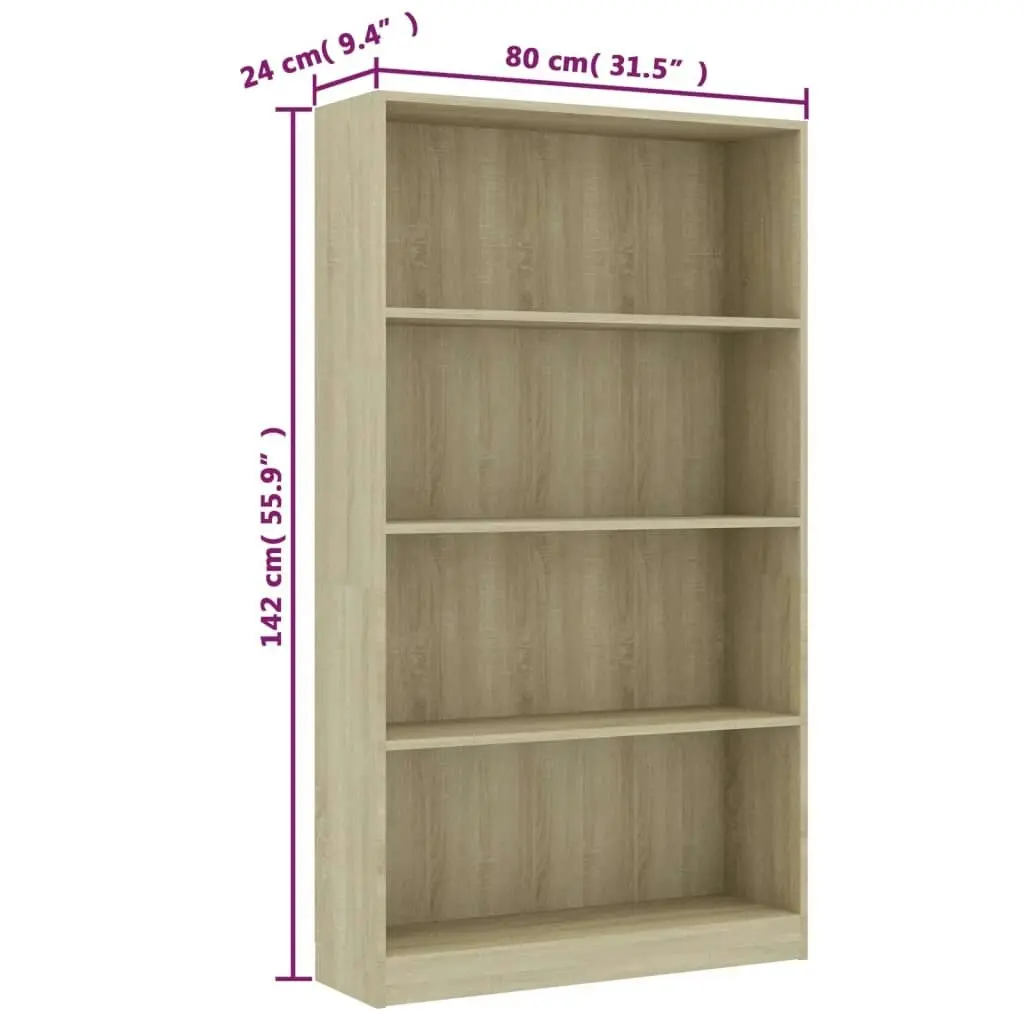 4-Tier Book Cabinet Sonoma Oak 80x24x142 cm Engineered Wood 800912