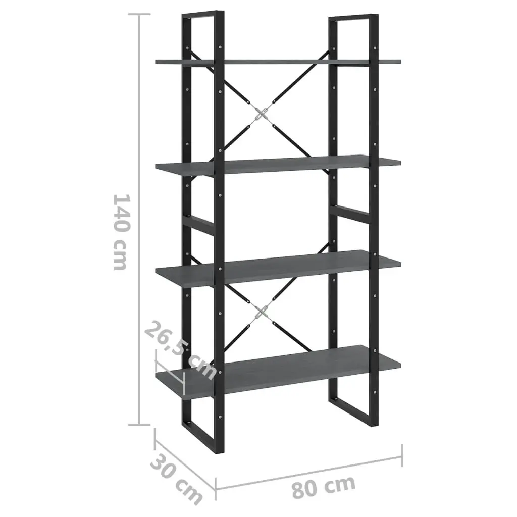 4-Tier Book Cabinet Grey 80x30x140 cm Solid Pine Wood 806464