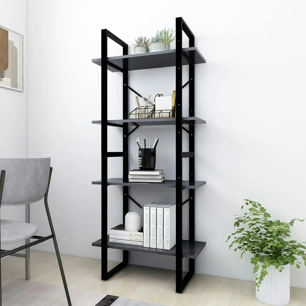 4-Tier Book Cabinet Grey 60x30x140 cm Engineered Wood 806439