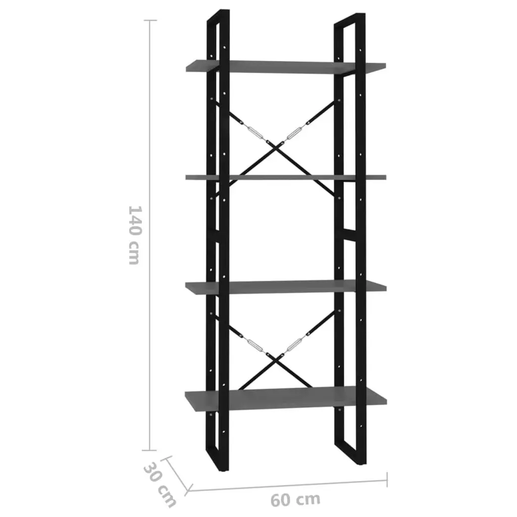 4-Tier Book Cabinet Grey 60x30x140 cm Engineered Wood 806439