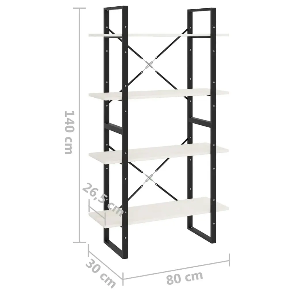 4-Tier Book Cabinet White 80x30x140 cm Solid Pine Wood 806463