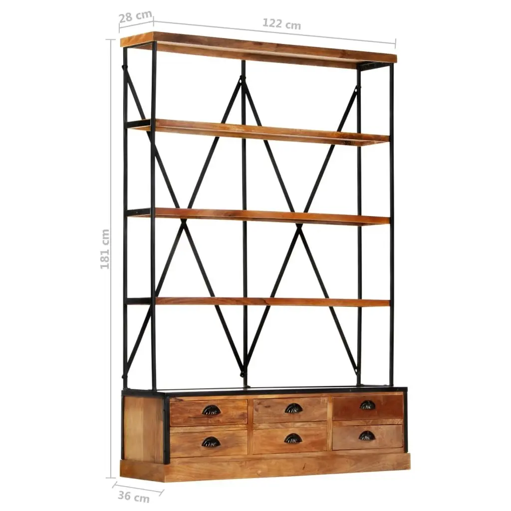 4-Tier Bookcase with 6 Drawers 122x36x181 cm Solid Mango Wood 284423