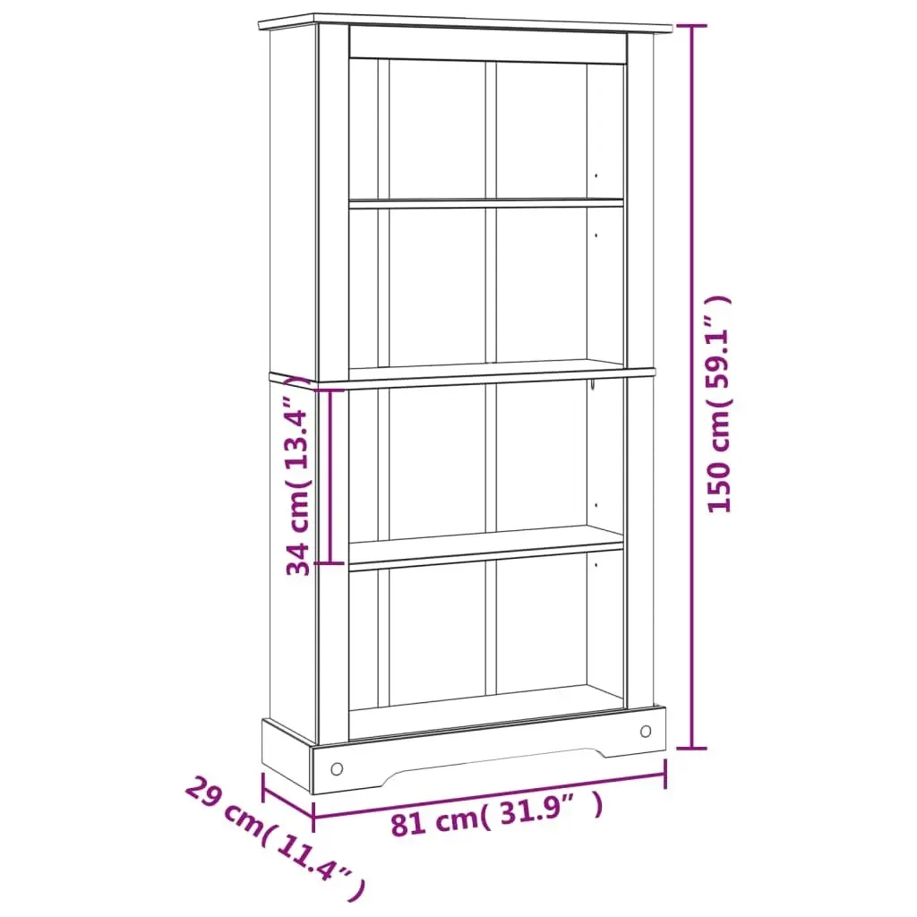 4-Tier Bookcase Mexican Pine Corona Range 81x29x150 cm 243743