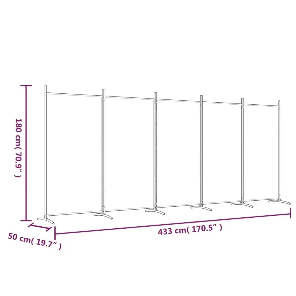 5-Panel Room Divider Brown 433x180 cm Fabric 350267